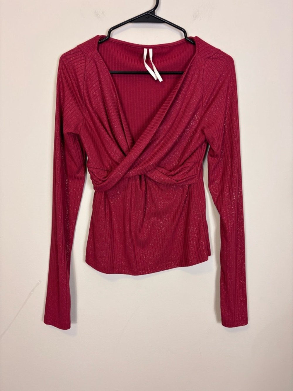 Anthropologie Sparkle Twist-Front Long Sleeve Top - Berry Red‎ XS